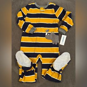 Carters Toddler Striped Fleece Footie Pajama 4T Rhino NWT